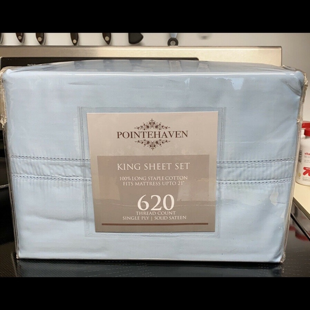 Pointehaven King Sheet set 620 TC, Sky Blue